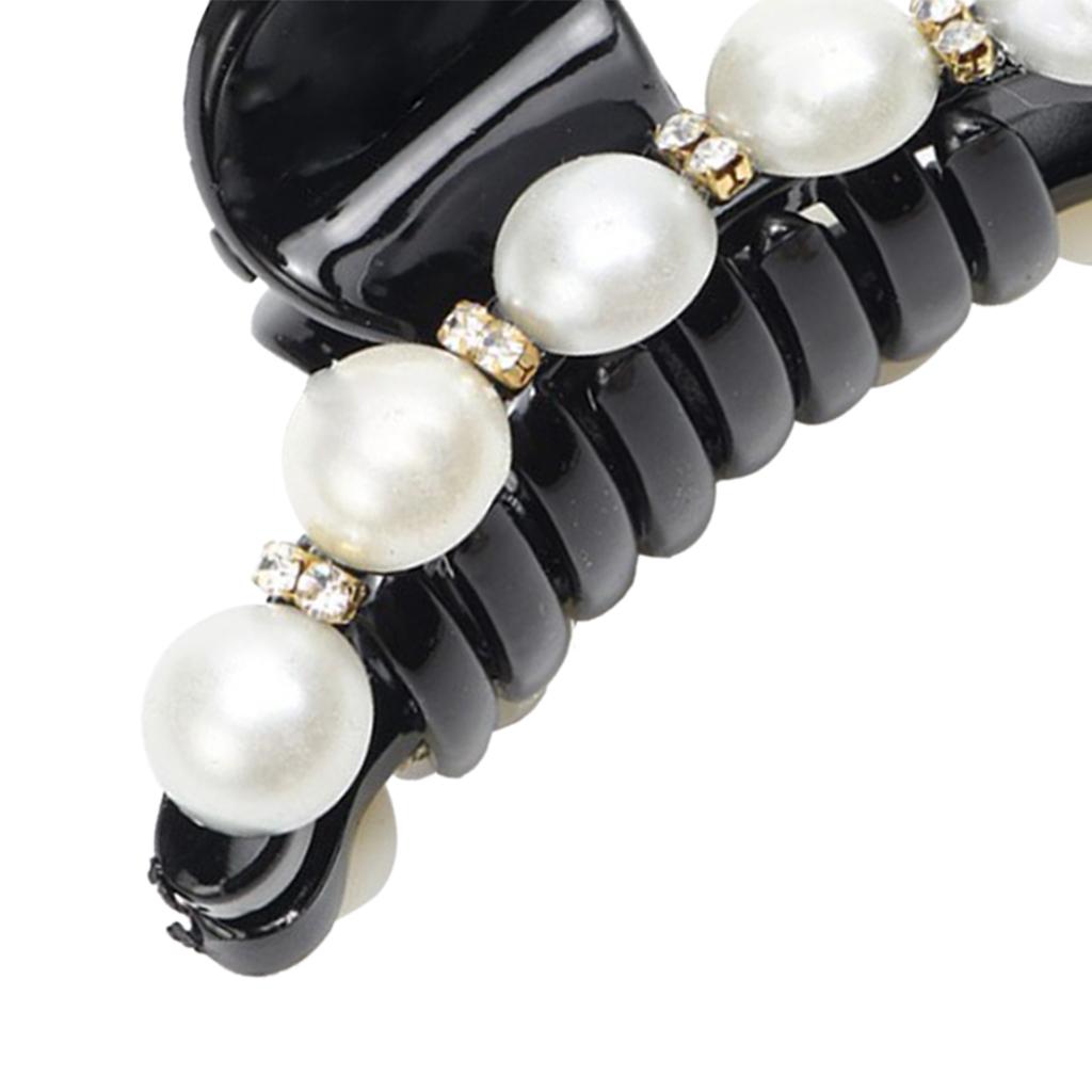 Crystal Pearl Hair Claw Black Clip for Women Rhinestone Hair Accessories M