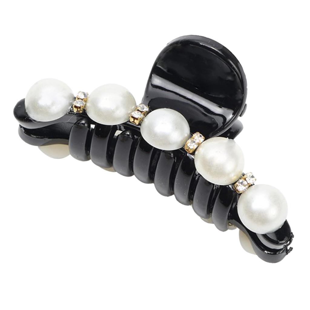 Crystal Pearl Hair Claw Black Clip for Women Rhinestone Hair Accessories M