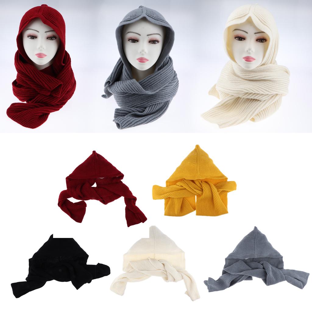 Parent-child Winter Knit Hooded Scarf Headscarf Neck Warmer Hoodie Hat Black