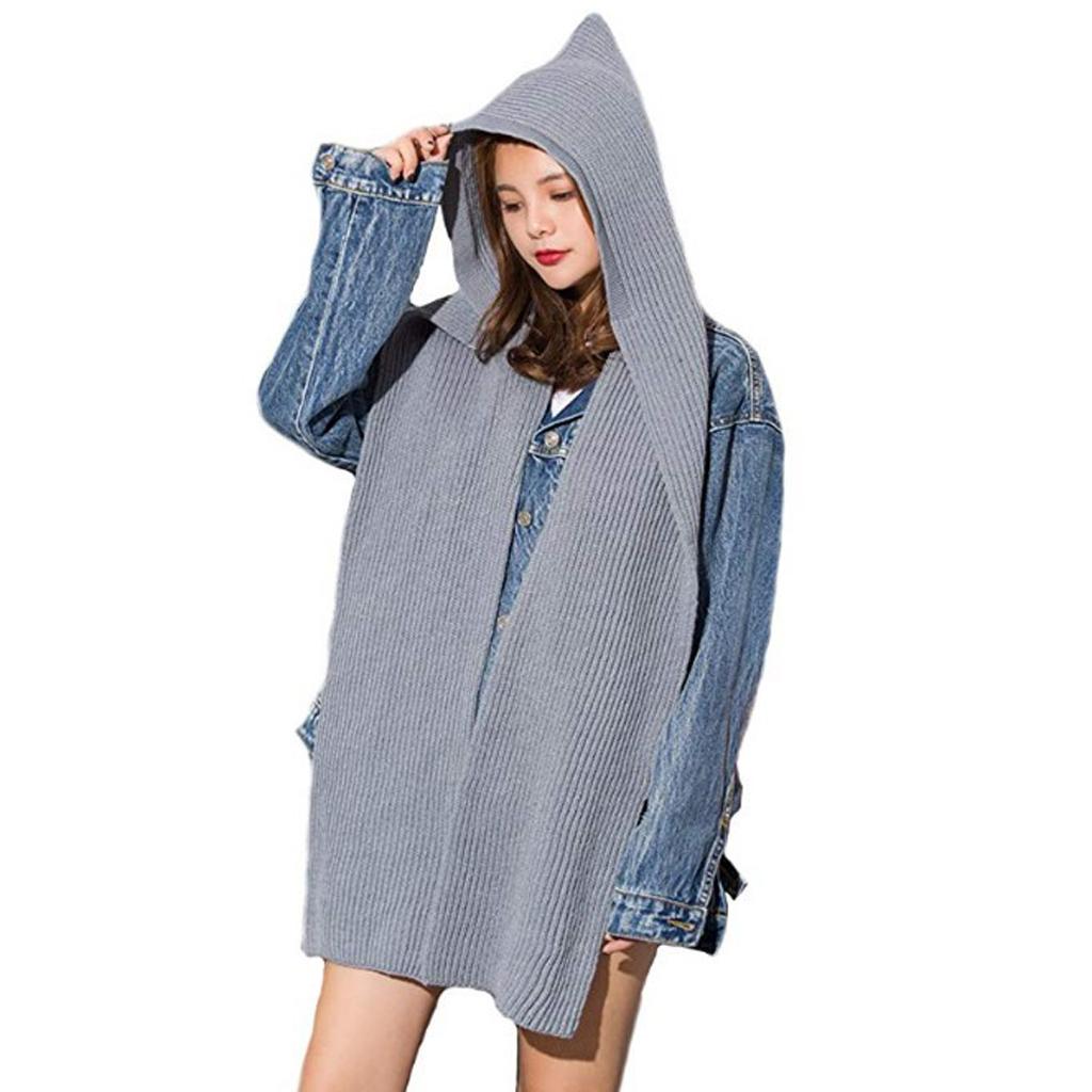 Parent-child Winter Knit Hooded Scarf Headscarf Neck Warmer Hoodie Hat Gray