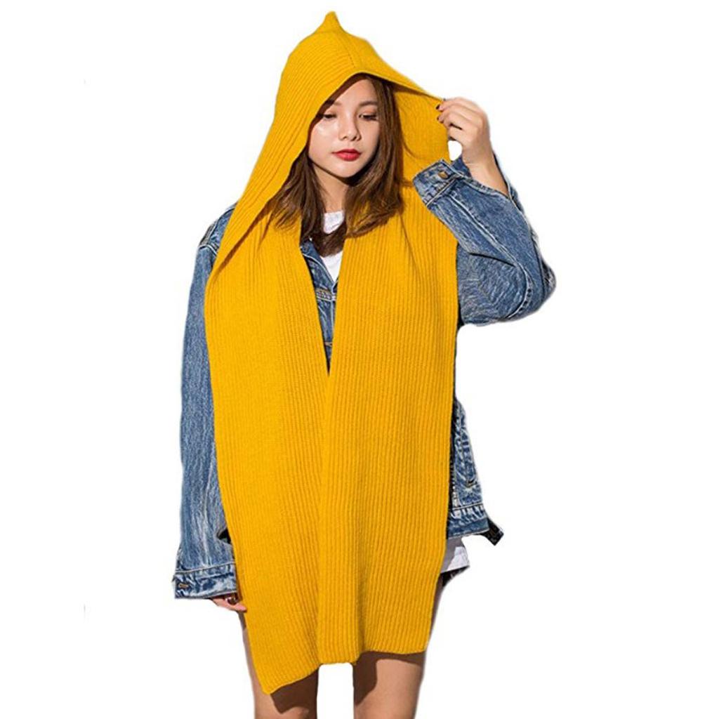 Parent-child Winter Knit Hooded Scarf Headscarf Neck Warmer Hoodie Hat Yellow