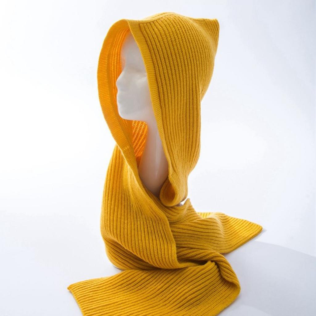 Parent-child Winter Knit Hooded Scarf Headscarf Neck Warmer Hoodie Hat Yellow