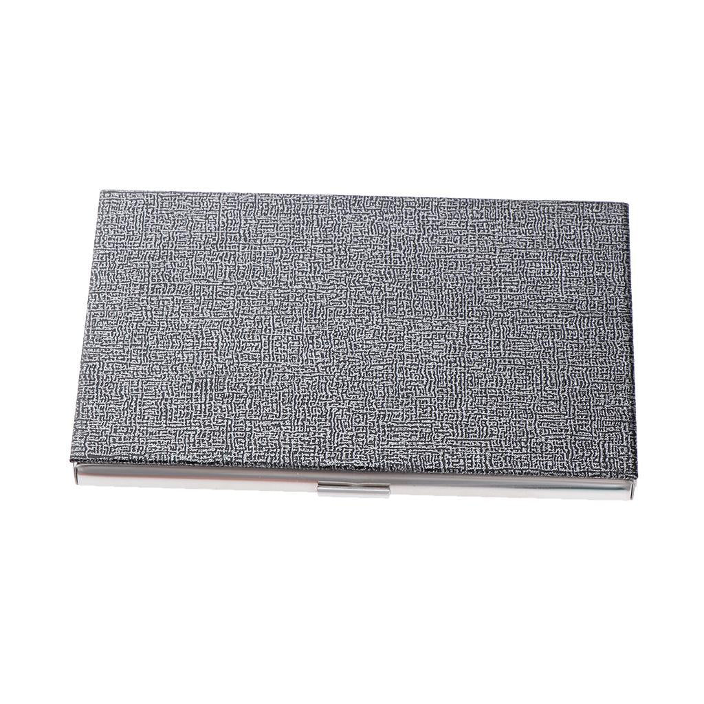 Business Name Card Holder Luxury PU Leather&Stainless Steel Card Case Gray