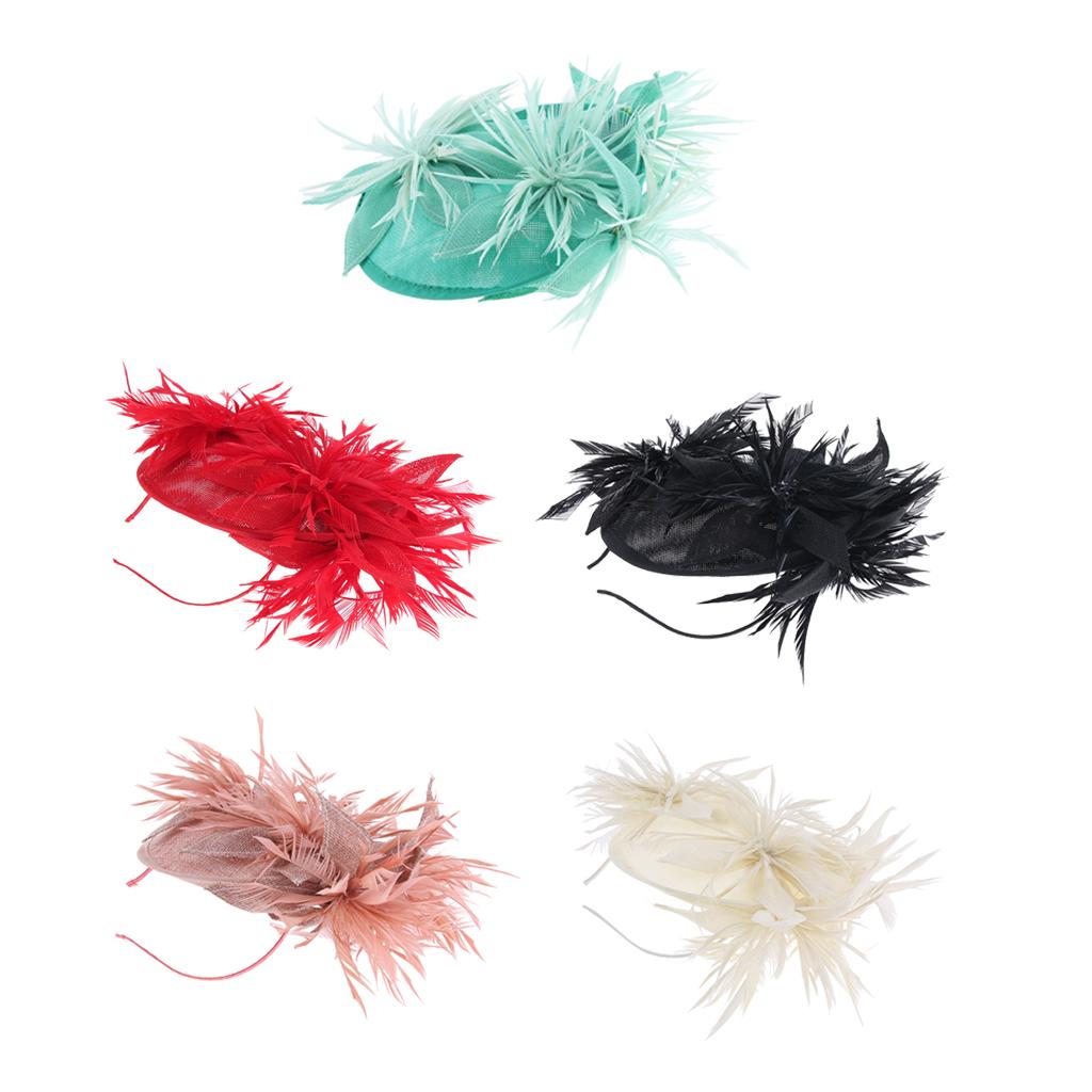 Sinamay Fascinator Pillbox Top Hat Cocktail Tea Party Feather Headwear Red
