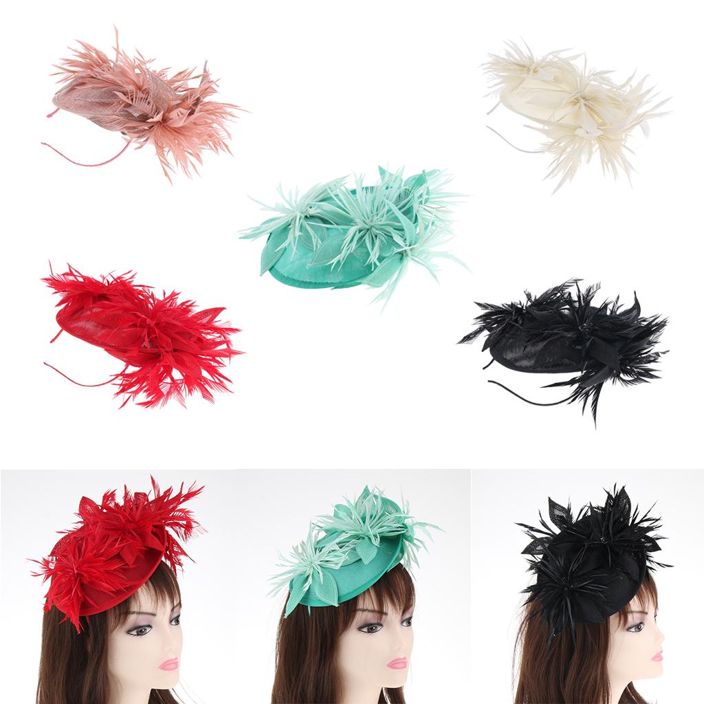 Sinamay Fascinator Pillbox Top Hat Cocktail Tea Party Feather Headwear Red
