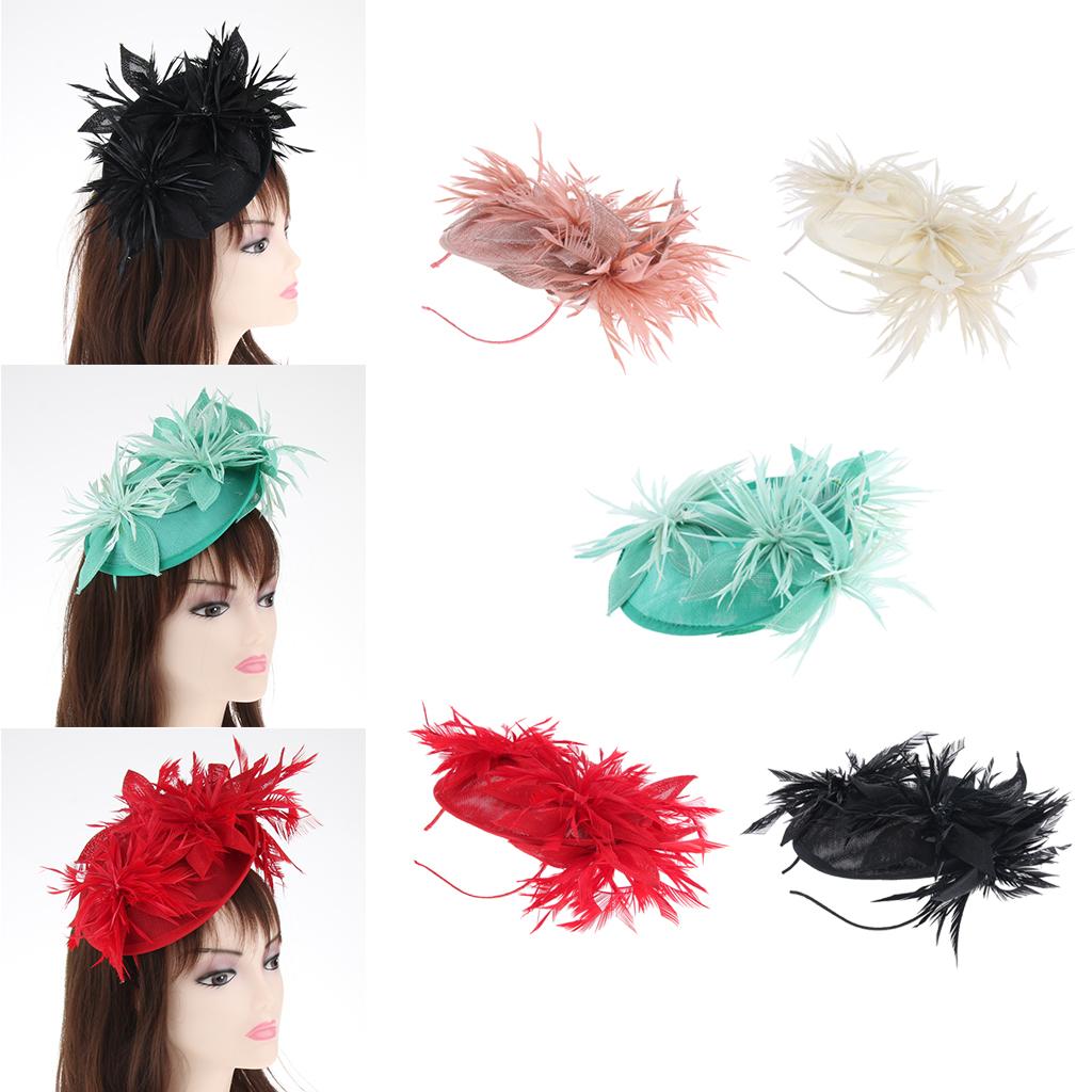 Sinamay Fascinator Pillbox Top Hat Cocktail Tea Party Feather Headwear Red