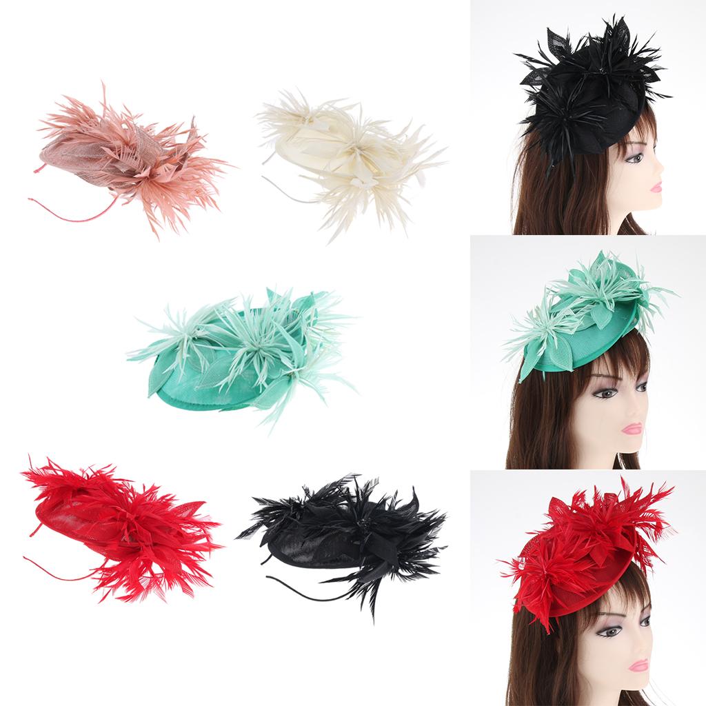 Sinamay Fascinator Pillbox Top Hat Cocktail Tea Party Feather Headwear Red