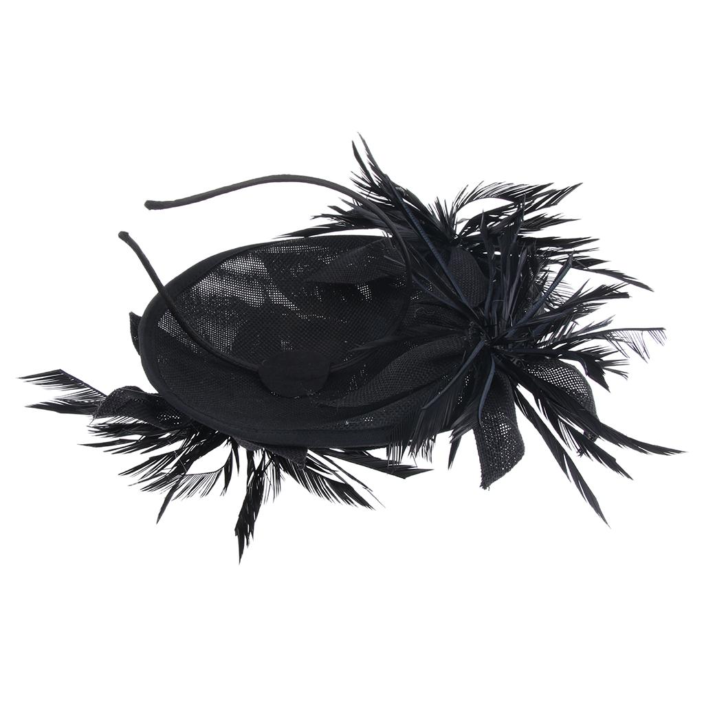 Sinamay Fascinator Pillbox Top Hat Cocktail Tea Party Feather Headwear Black