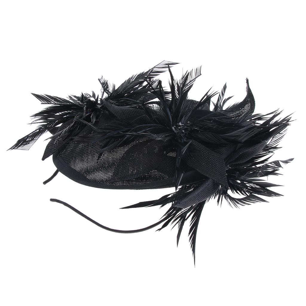 Sinamay Fascinator Pillbox Top Hat Cocktail Tea Party Feather Headwear Black
