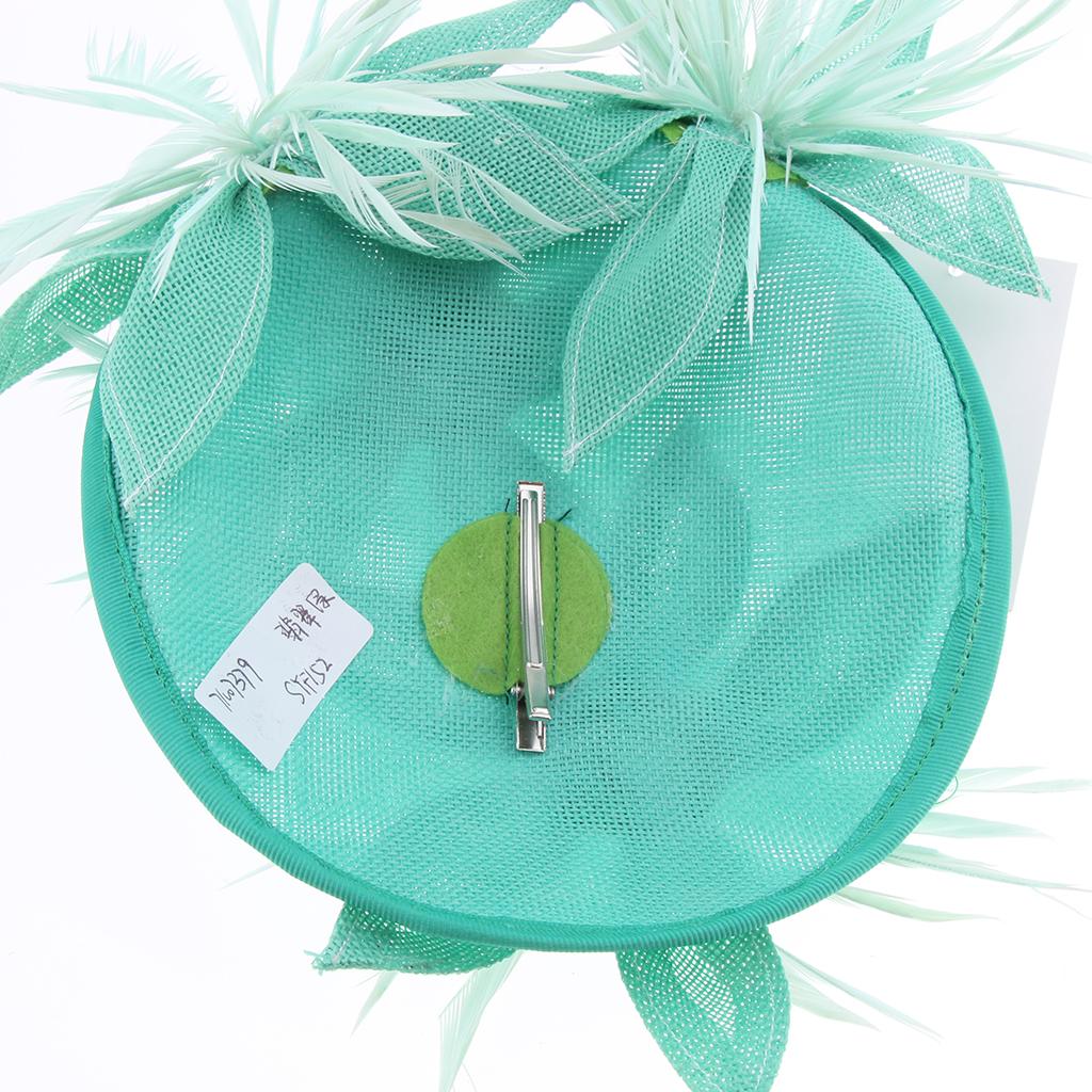 Sinamay Fascinator Pillbox Top Hat Cocktail Tea Party Feather Headwear Green
