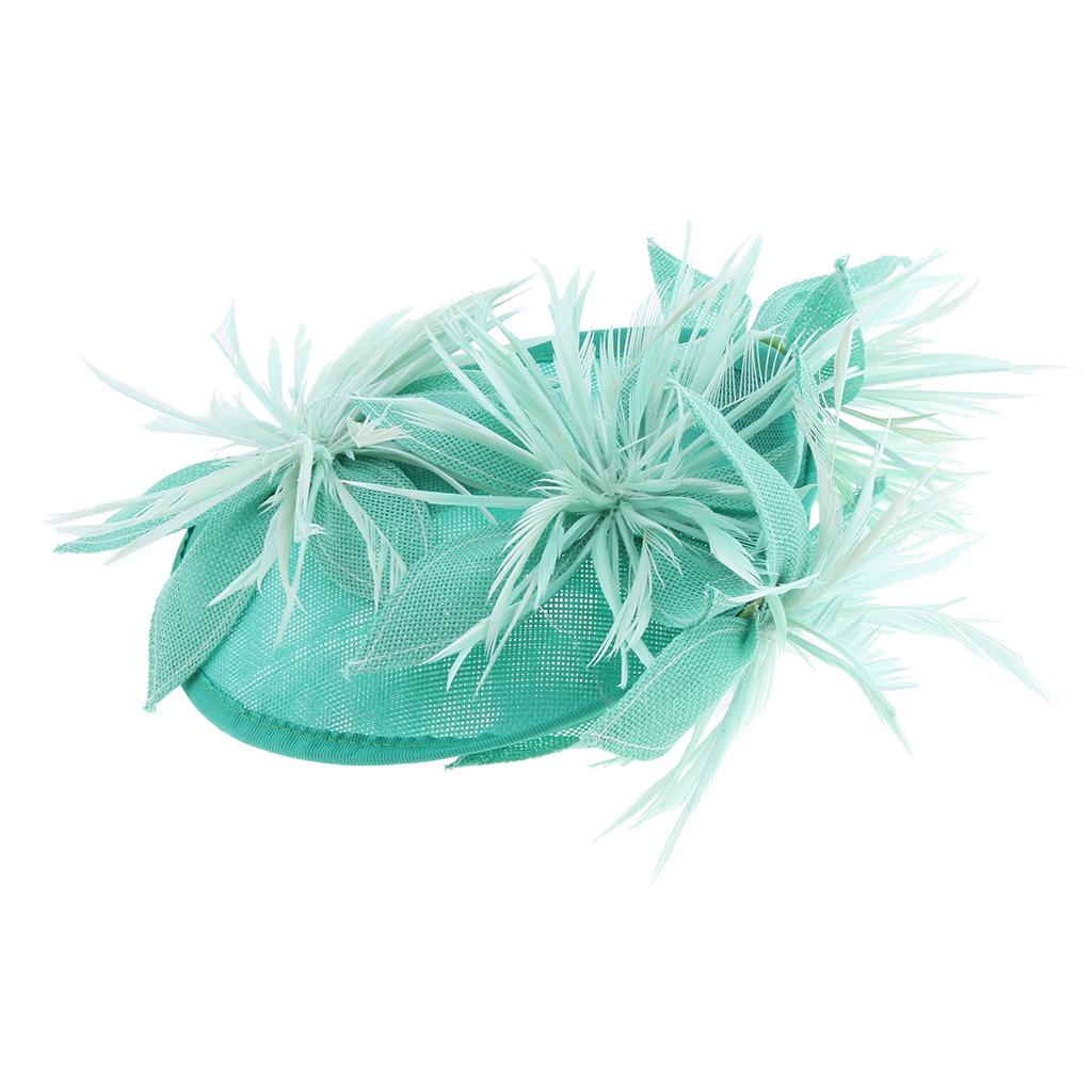 Sinamay Fascinator Pillbox Top Hat Cocktail Tea Party Feather Headwear Green