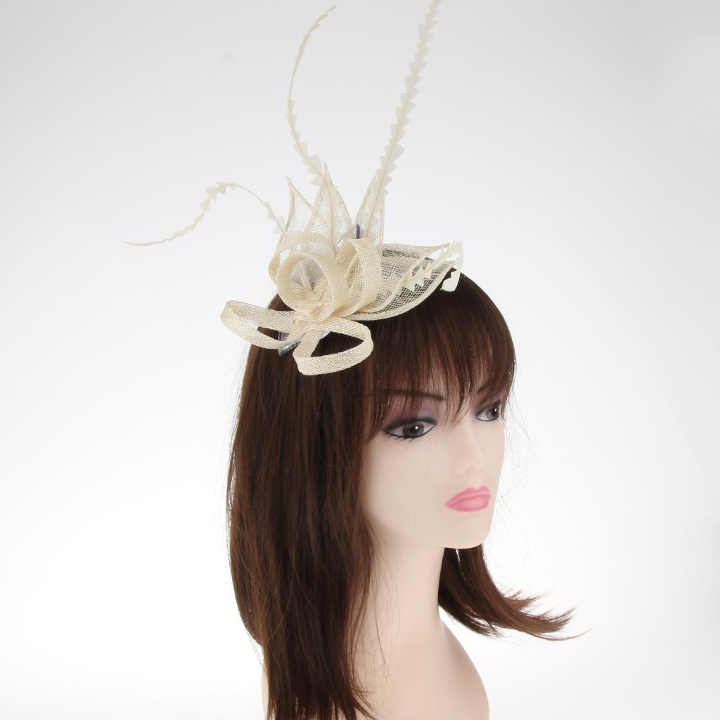 Sinamay Flower Fascinator Women Pillbox Derby Cocktail Tea Party Hat Beige