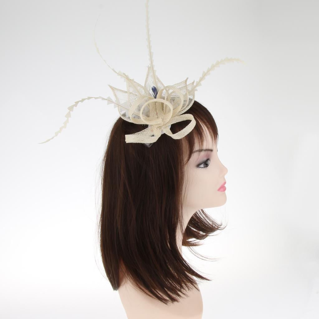 Sinamay Flower Fascinator Women Pillbox Derby Cocktail Tea Party Hat Beige