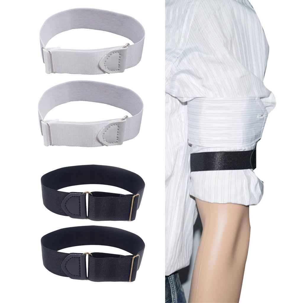 Adjustable Anti Slip Elastic Shirt Sleeves Holder Armband Garter Band Black