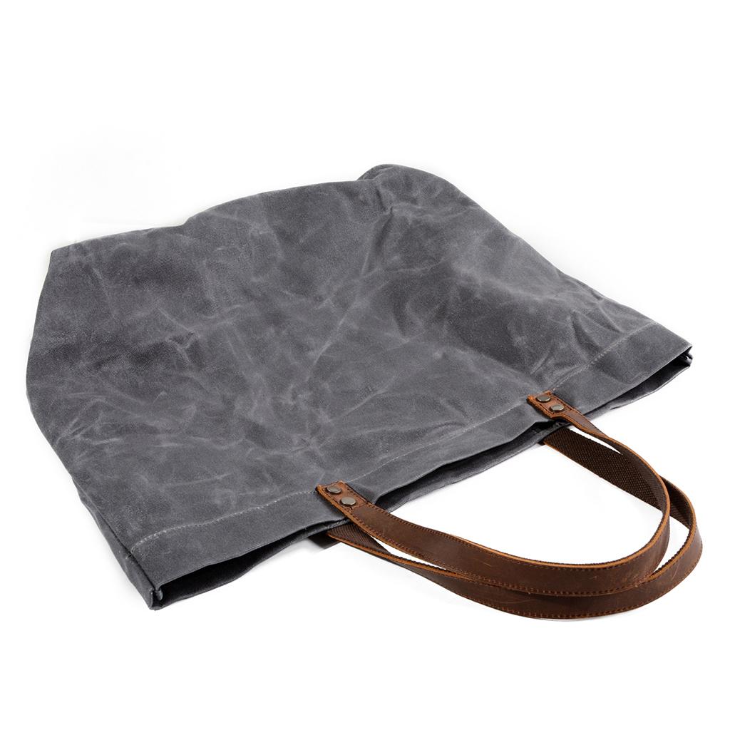 Women's Waxed Canvas Waterproof Shoulder Bag Large Capacity Tote Bag Gray