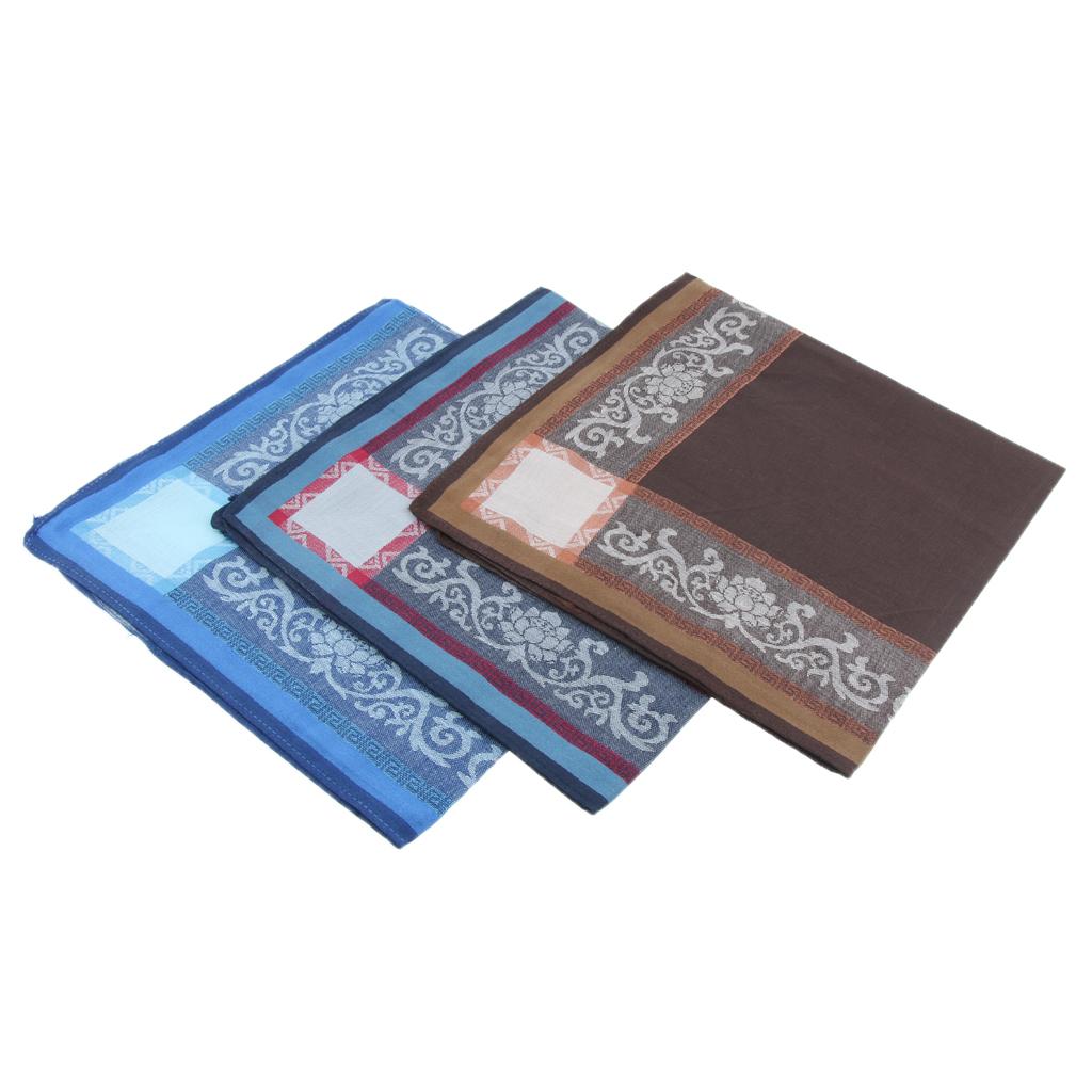3Pcs Men's Cotton Striped Border Handkerchief Square Formal Suit Grid Hanky
