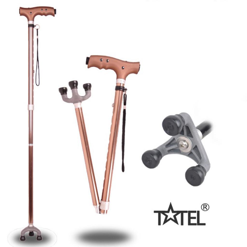 LED Folding Cane Lightweight Aluminum Nonslip Walking Aid Handle Gift Bronze