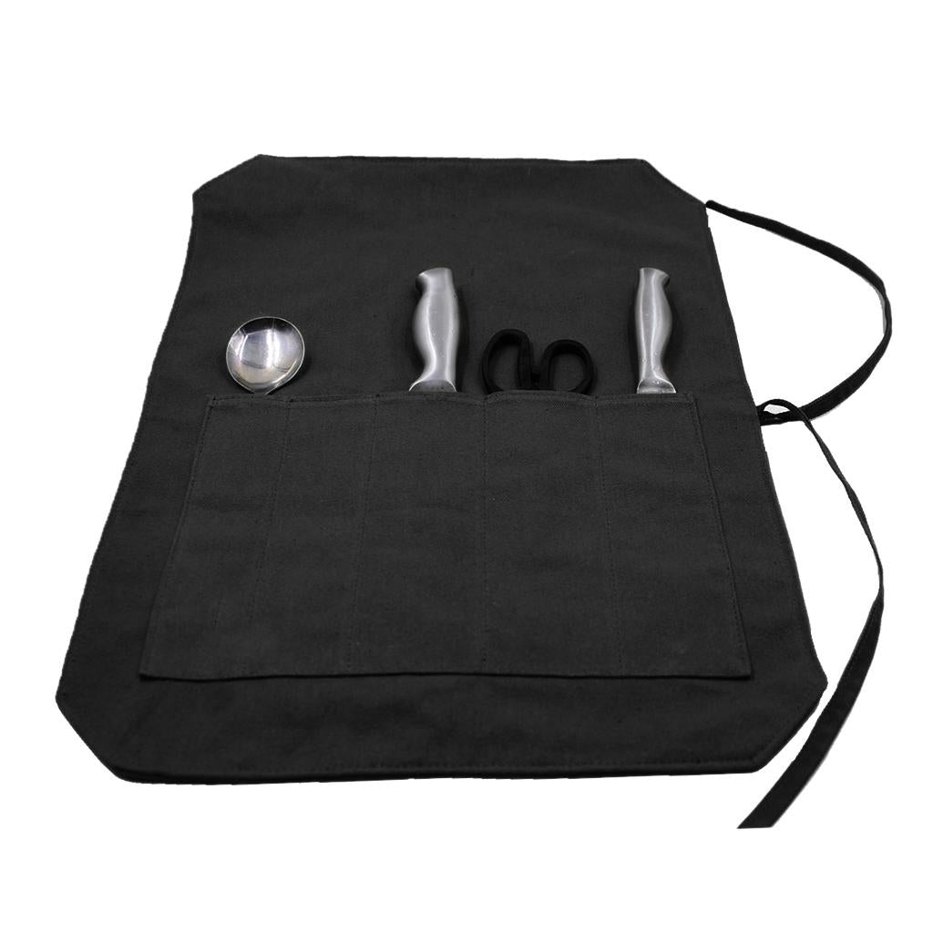 Professional Chefs Canvas Knife Wallet Carry Case Roll 5 Compartment Black