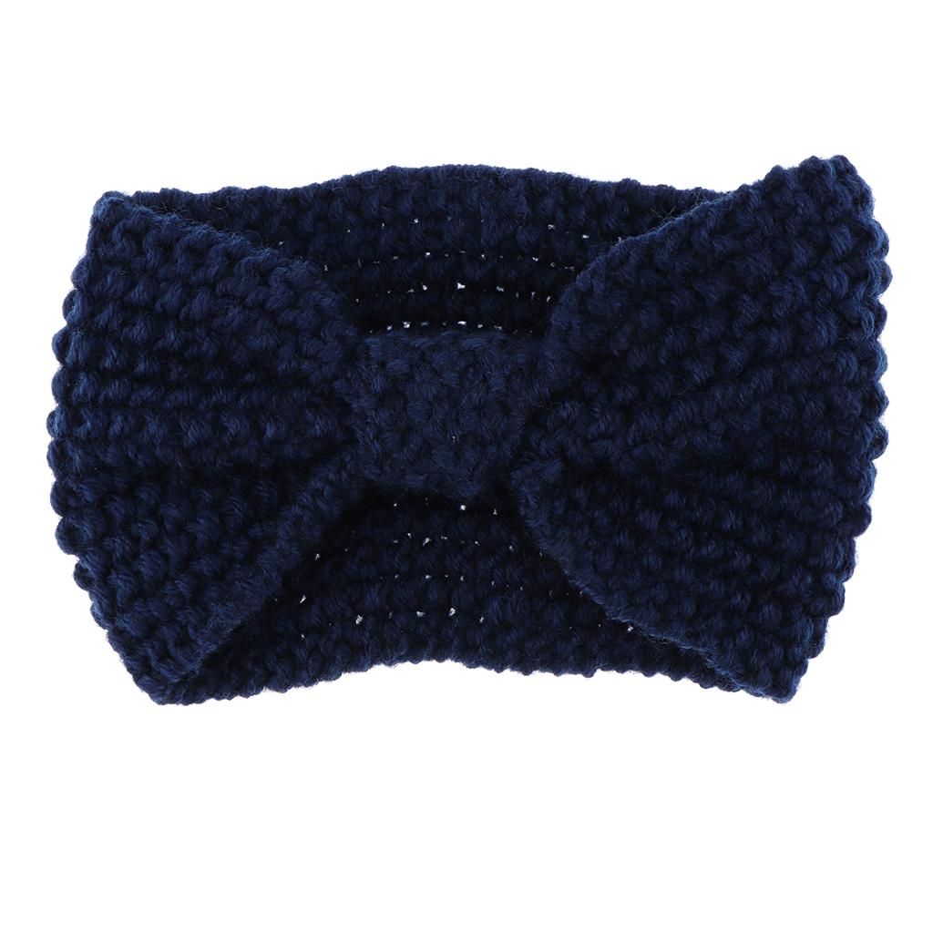 Bow Turban Knitted Headwrap Hair Band Winter Ear Warmer Headband Blue