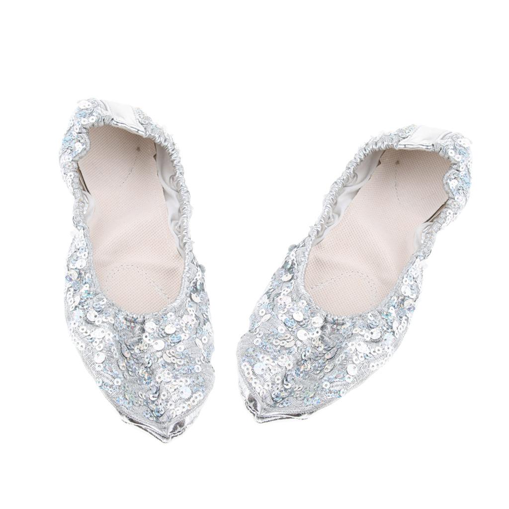 Women Girl Belly Dance Shoes Non-slip Soft Soles Performance Shoes L Silver