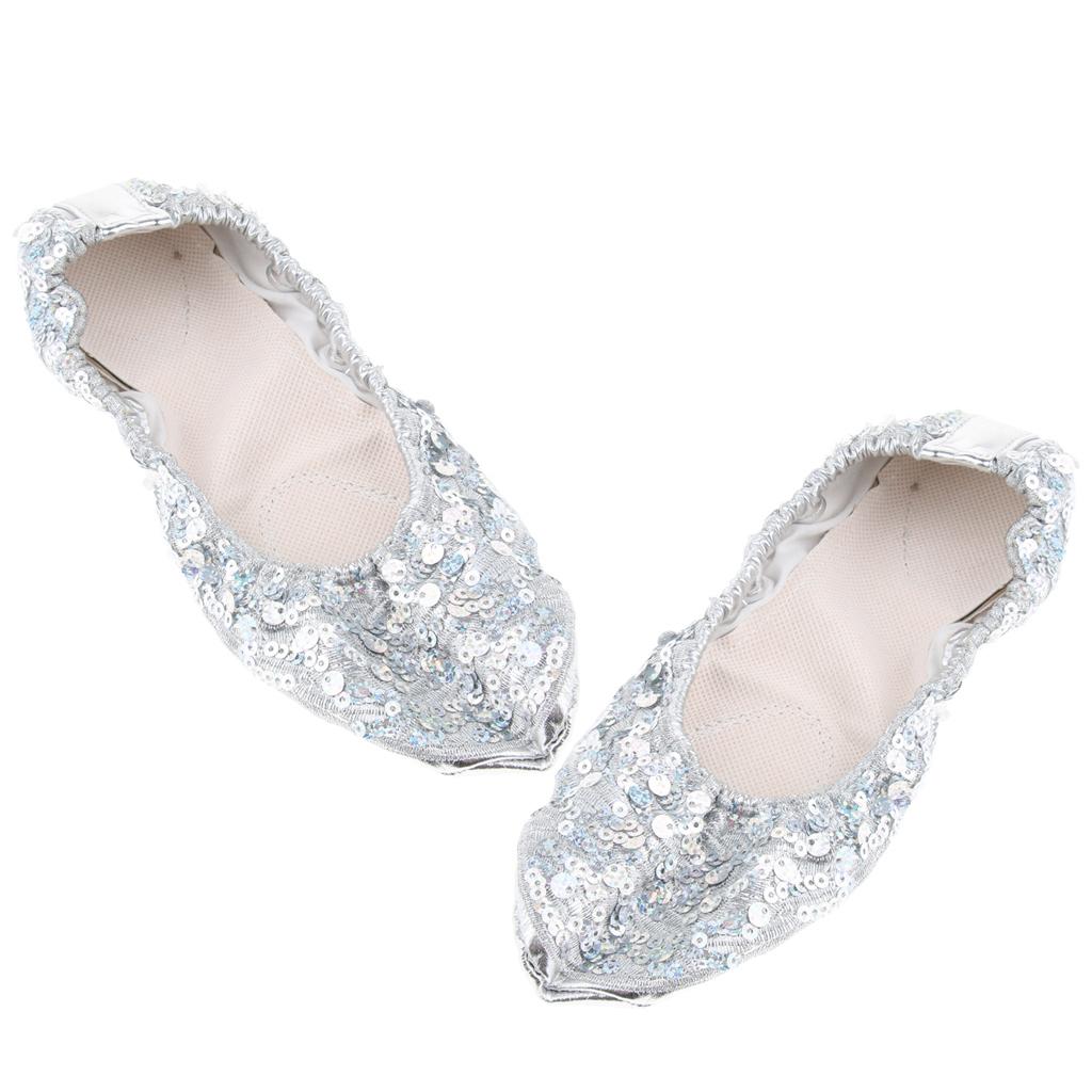 Women Girl Belly Dance Shoes Non-slip Soft Soles Performance Shoes L Silver