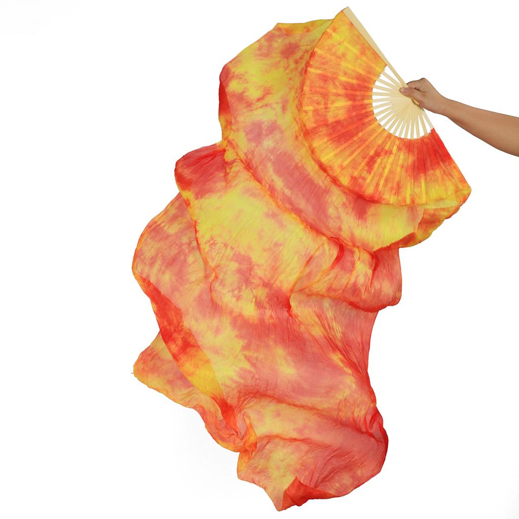 1 Pair 180 x 90cm Light Belly Dance Silk Bamboo Long Fan Veil Orange Yellow
