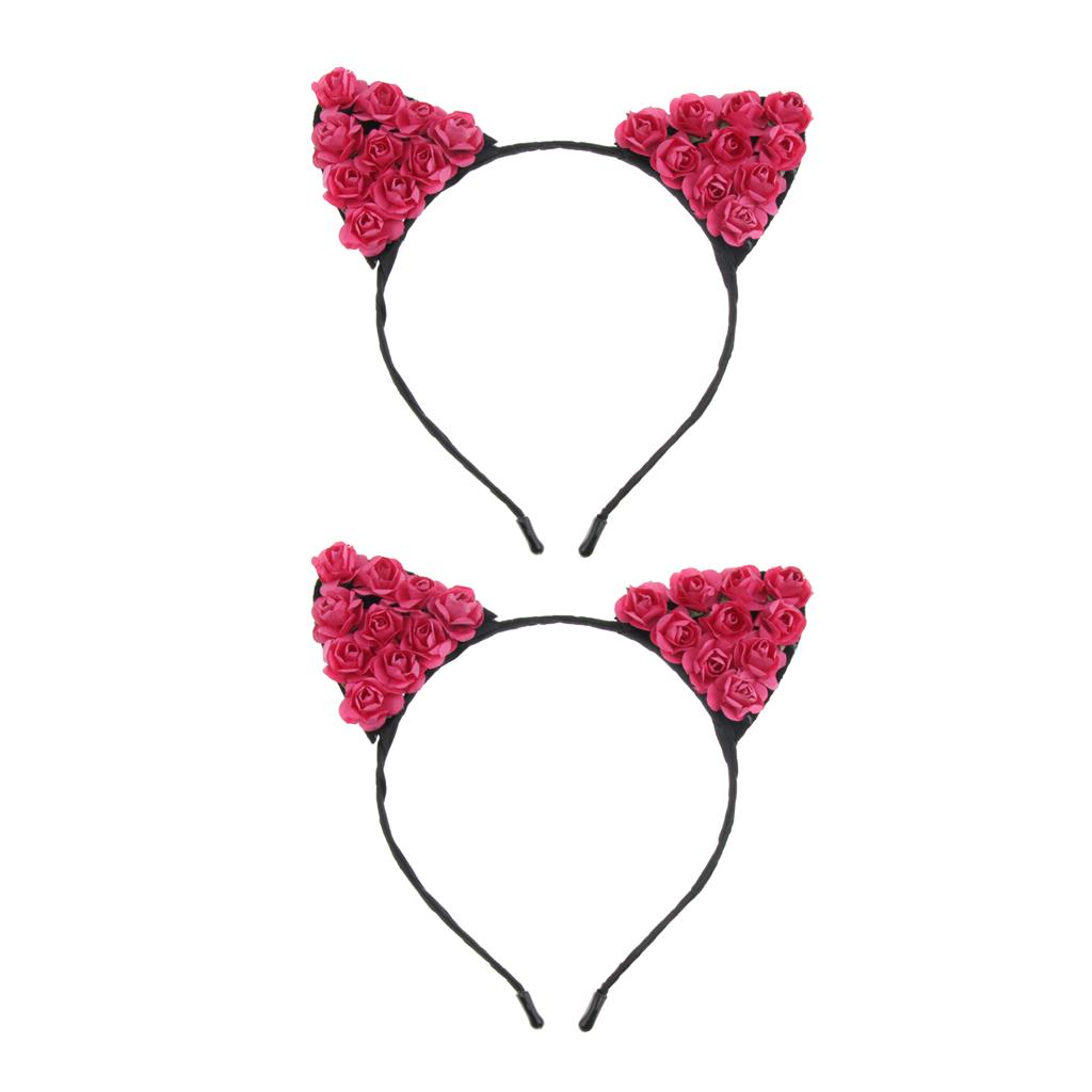 Paper Flower Cat Ears Party Women Girls Kids Headband Fancy Dress Rose