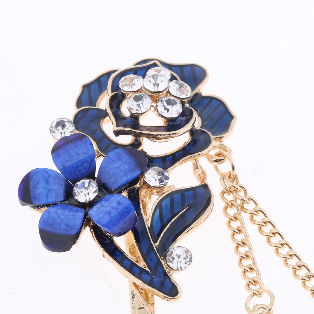 Chinese Hair Stick Hair Decor Flower Rhinestone Wedding Party Hairpin Blue