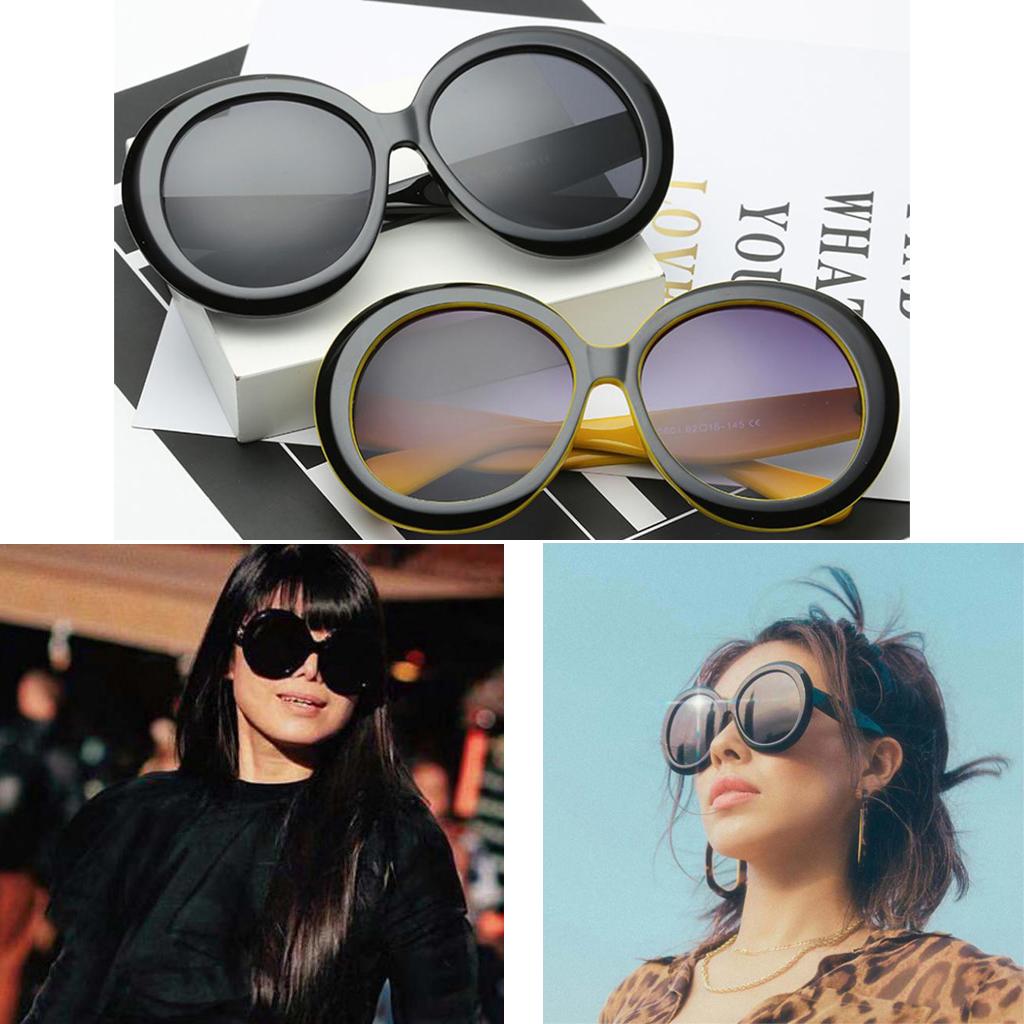 Futuristic Oversize Round Sunglasses Black frame Gradient gray lens