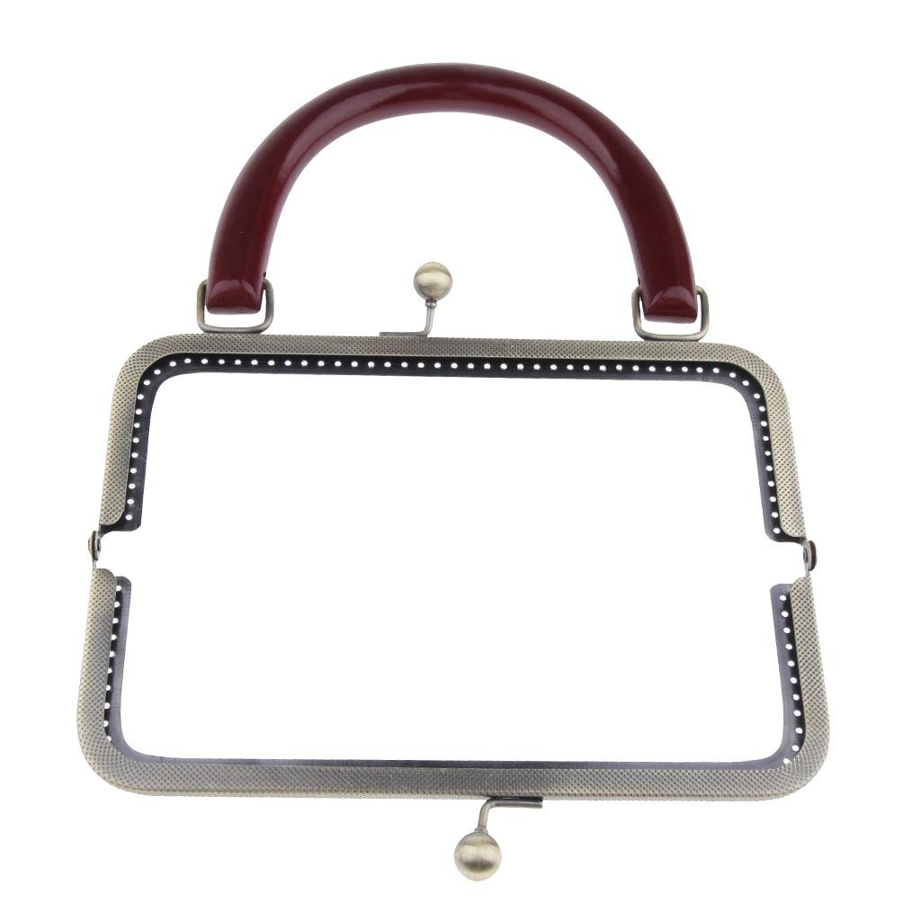 Square Purse Frame Bag DIY Craft Wood Handle Kiss Clasp Lock 20cm Coffee