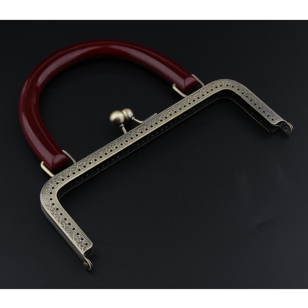 Square Purse Frame Bag DIY Craft Wood Handle Kiss Clasp Lock 20cm Coffee