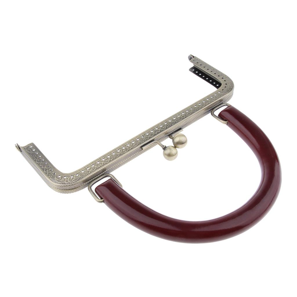 Square Purse Frame Bag DIY Craft Wood Handle Kiss Clasp Lock 20cm Coffee