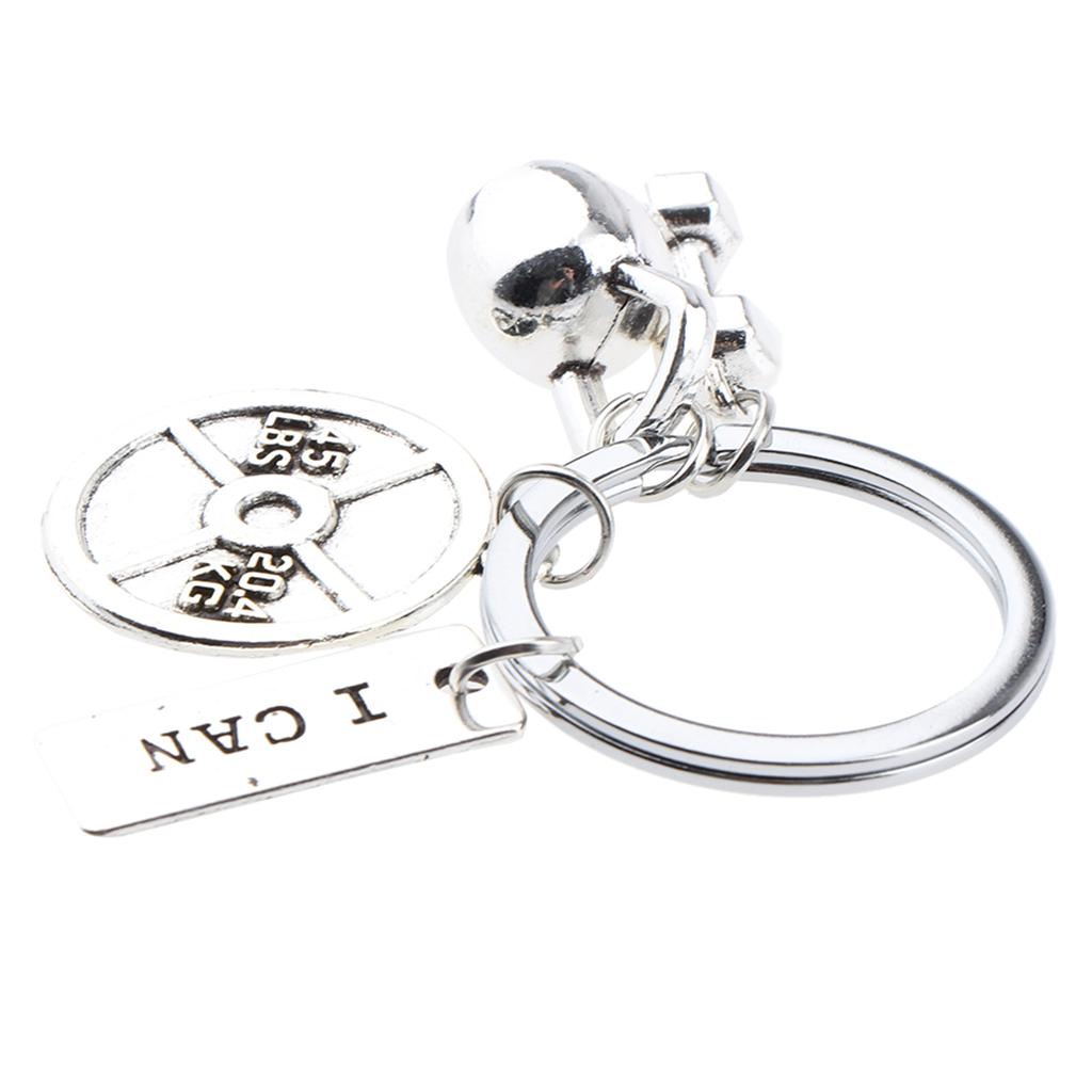 Fitness Gym Weightlifting Keyring Pendant Bag Charm Keychain Silver Design 2