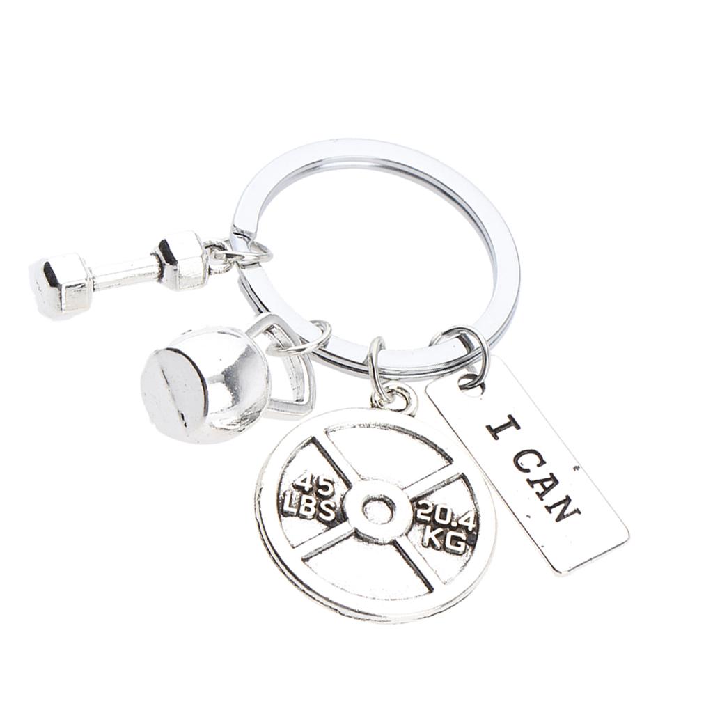 Fitness Gym Weightlifting Keyring Pendant Bag Charm Keychain Silver Design 2