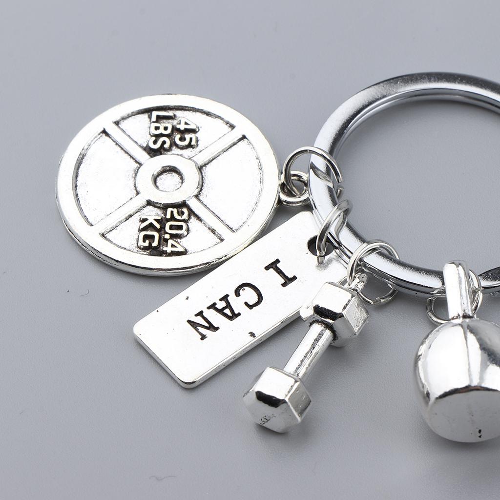 Fitness Gym Weightlifting Keyring Pendant Bag Charm Keychain Silver Design 2