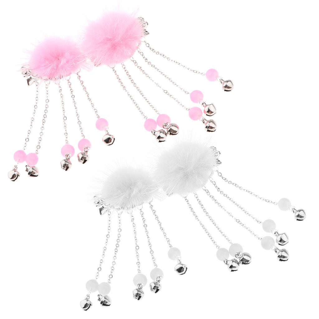 2pack Chinese Style Furry Ball Non Slip Alligator Hair Clip Headdress Pink