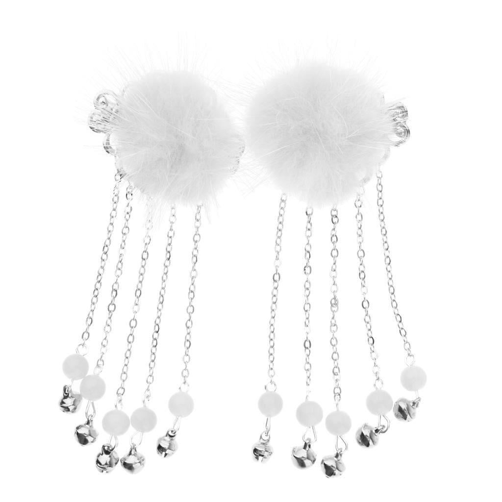 2pack Chinese Style Furry Ball Non Slip Alligator Hair Clip Headdress White