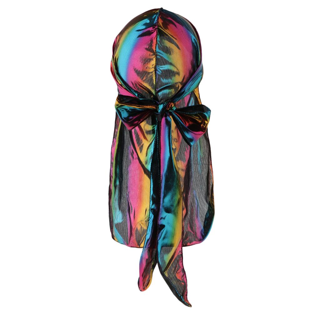 Shiny Rainbow Silky Chemo Scarf Cap Musilim Hat Durag Headwrap Purple