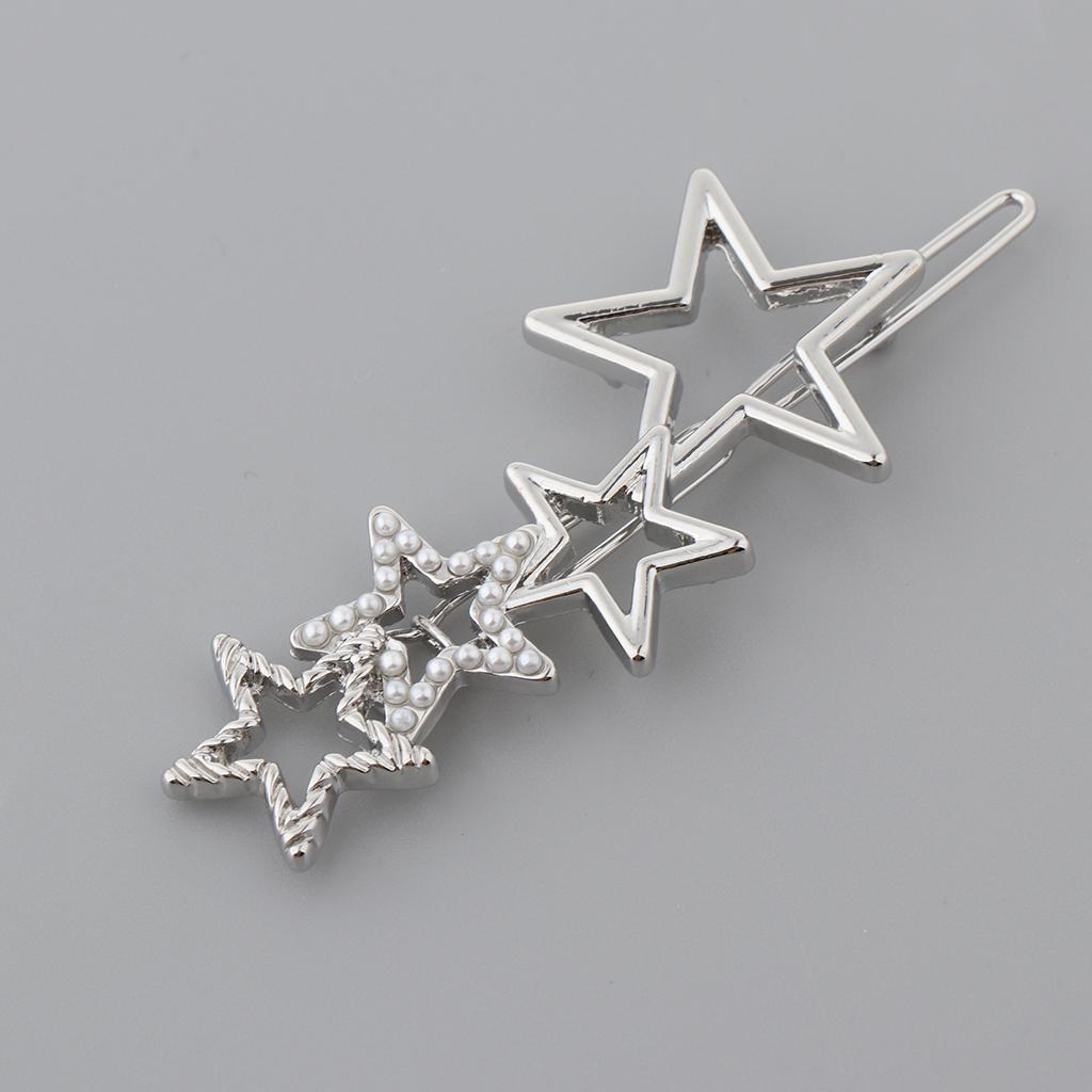 Women Girls Hair Clip Star Shape Pearls Slide Hairclip Hair Pin Party Silver