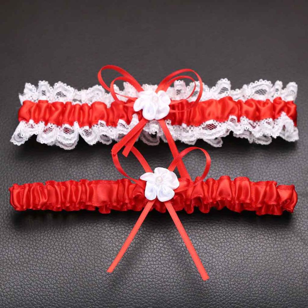 Ribbon Lace Wedding Garter Prom Bridal Garter, Garter Belt for Women Red