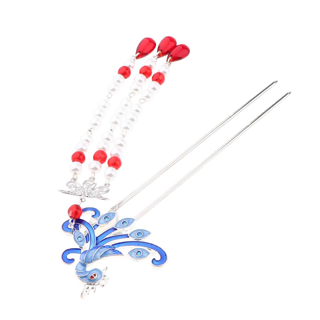 Chinese Style Beads Long Tassels Hair Stick Silver Metal Hair Chopstick 02