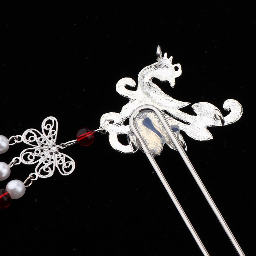 Chinese Style Beads Long Tassels Hair Stick Silver Metal Hair Chopstick 02