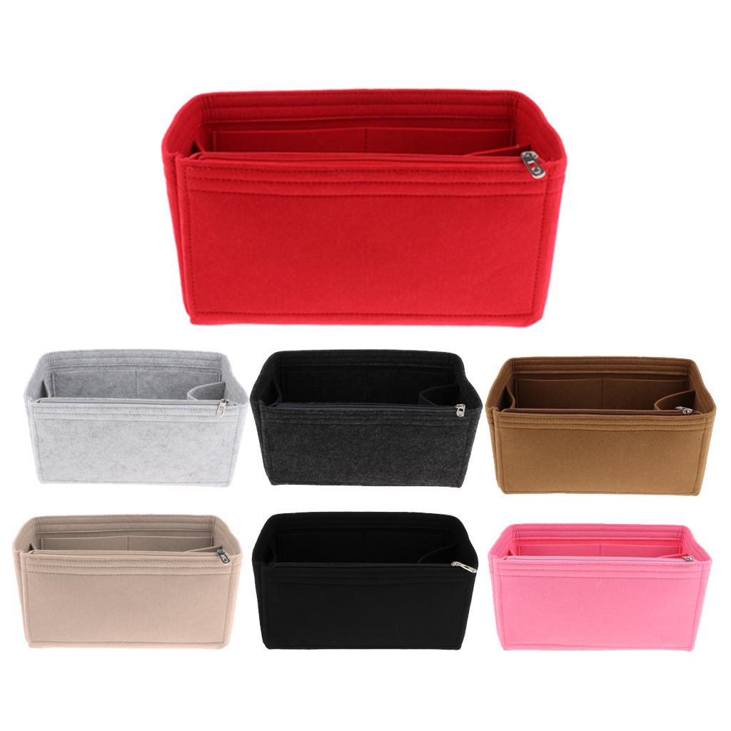 Felt Zippered Handbag Insert Purse Cosmetic Makeup Organizer Bag in Bag Red