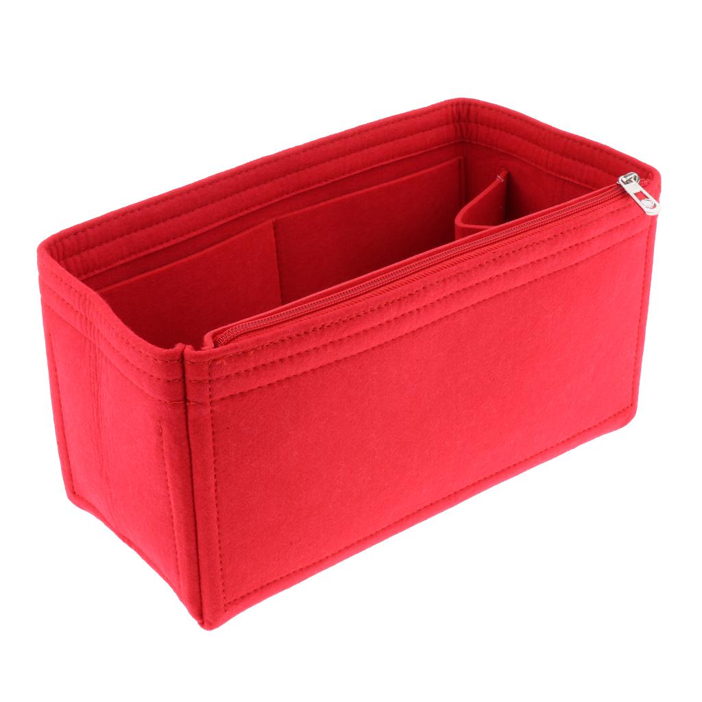 Felt Zippered Handbag Insert Purse Cosmetic Makeup Organizer Bag in Bag Red