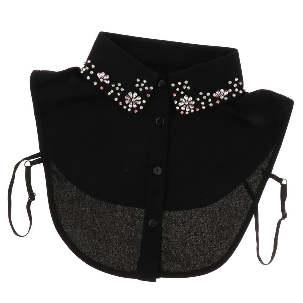 Womens Detachable Half Shirt Blouse False Collar Rhinestone Dickey Collar Black