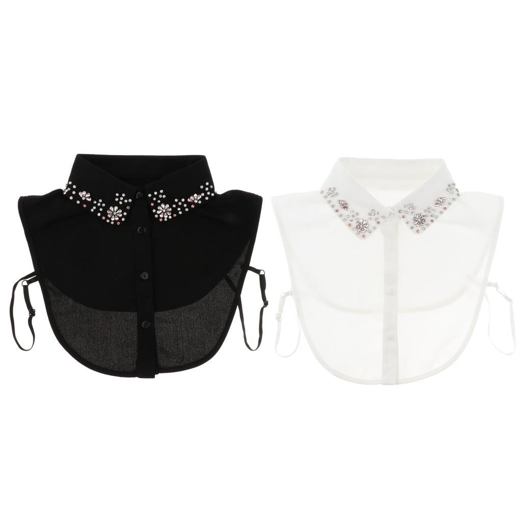 Womens Detachable Half Shirt Blouse False Collar Rhinestone Dickey Collar Black