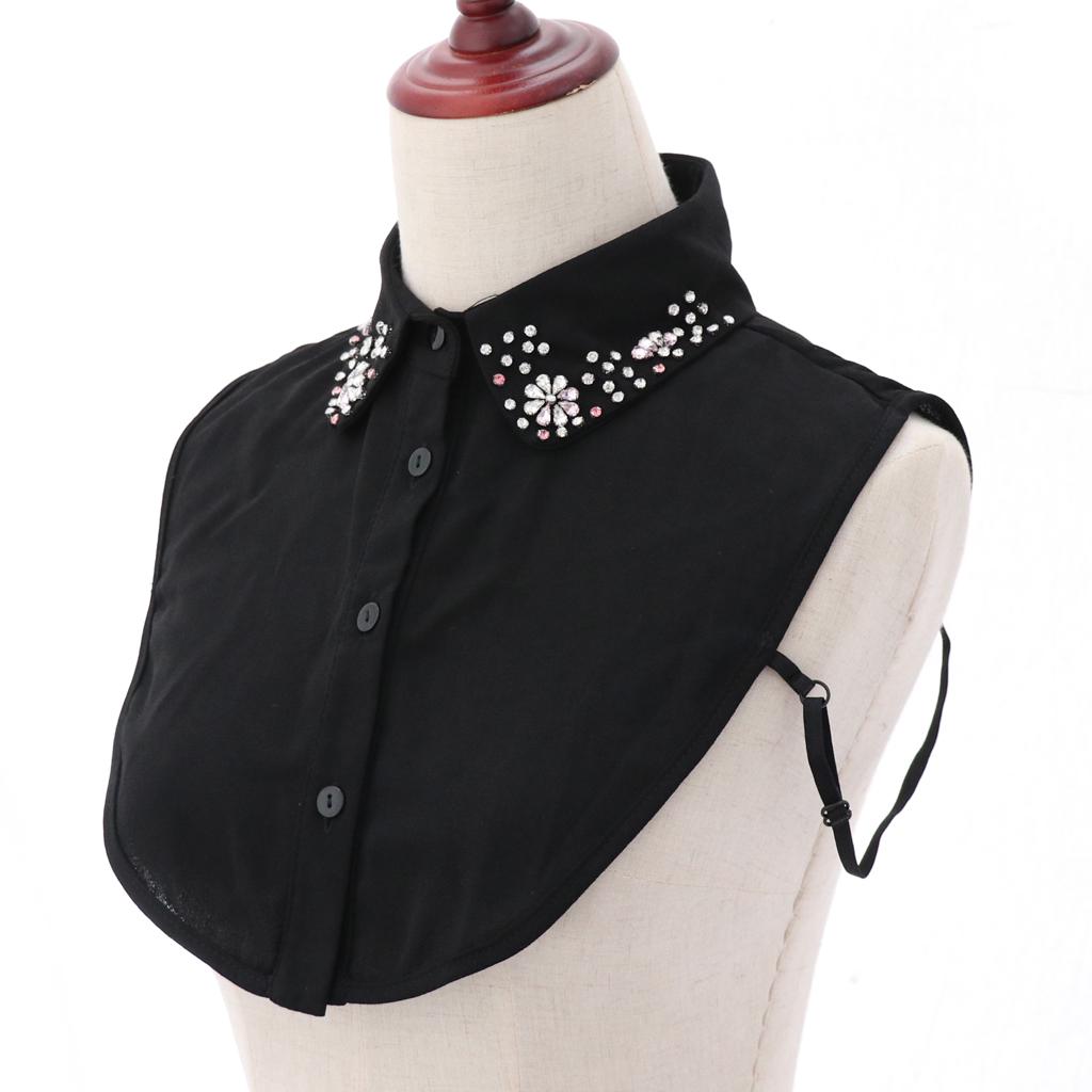 Womens Detachable Half Shirt Blouse False Collar Rhinestone Dickey Collar Black