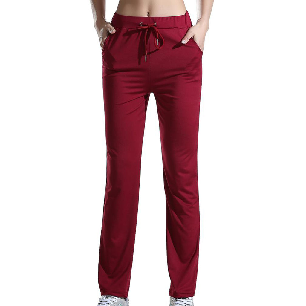 Womens Sweatpants Yoga Pants with Pockets Sport Workout Bottoms M Wine Red