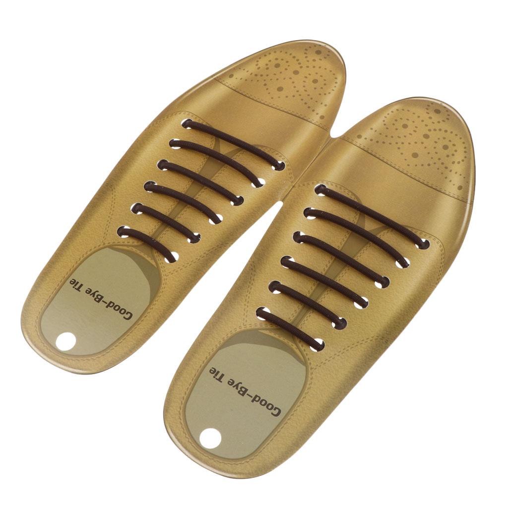 12pcs/Set Unisex No Tie Shoe Laces Elastic Silicone Shoelaces Brown