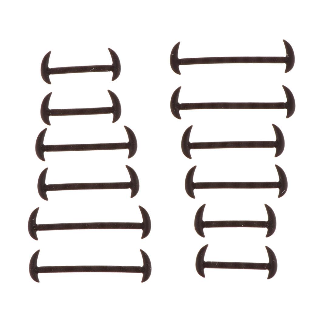 12pcs/Set Unisex No Tie Shoe Laces Elastic Silicone Shoelaces Brown